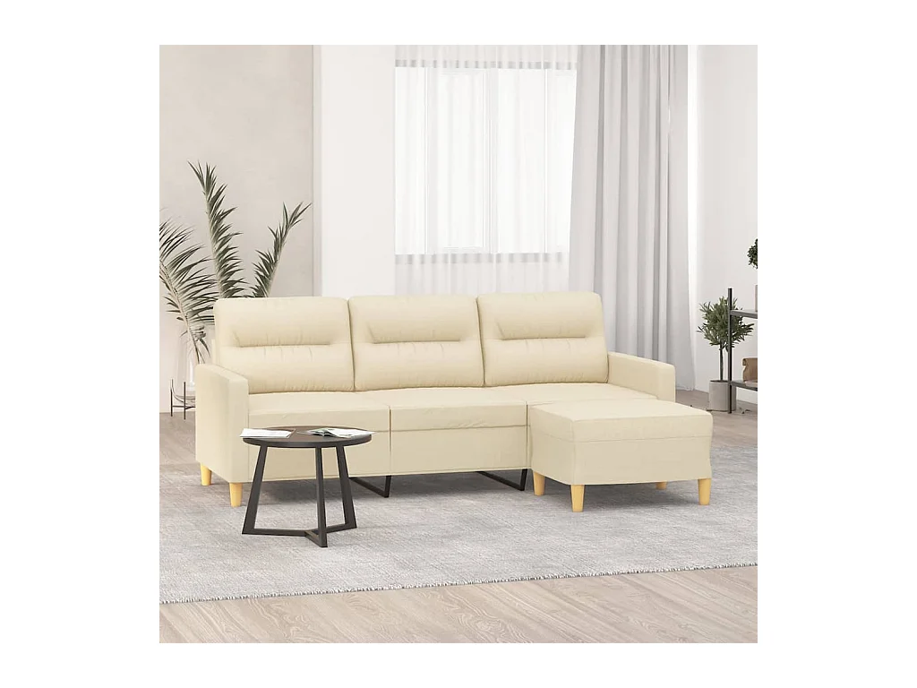 Canapé à 3 places avec repose-pieds Crème 180 cm Tissu OLA5080