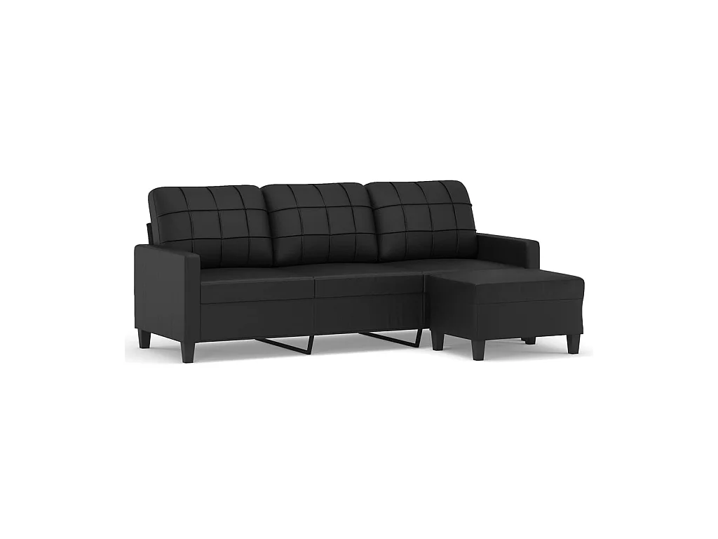 Driezitsbank met voetenbank 180 cm kunstleer zwart NL791090