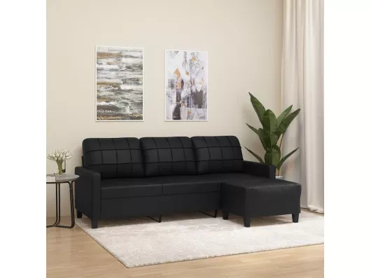 Kauf Unique 3-Sitzer-Sofa | Wohnzimmersofa mit Hocker Schwarz 180 cm Kunstleder -gkd649135