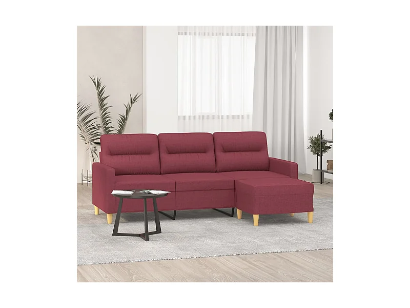 3-Sitzer-Sofa | Wohnzimmersofa mit Hocker Weinrot 180 cm Stoff -gkd627090
