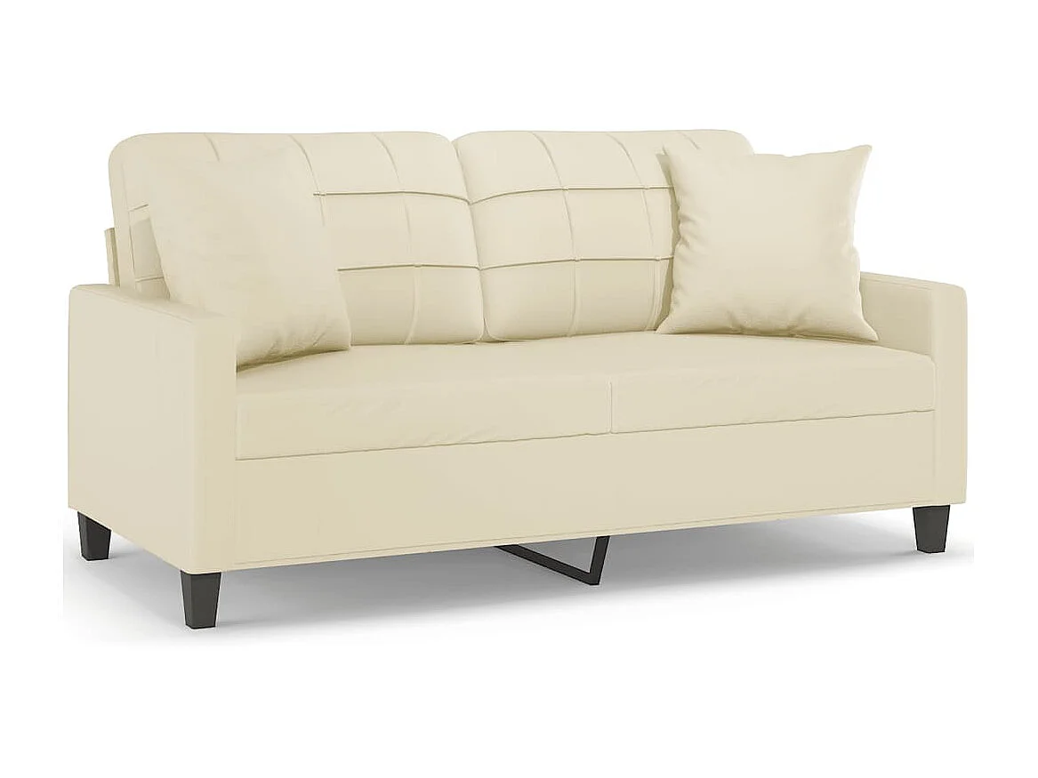 2-Sitzer-Sofa | Wohnzimmersofa mit Zierkissen Creme 140 cm Kunstleder -gkd582878