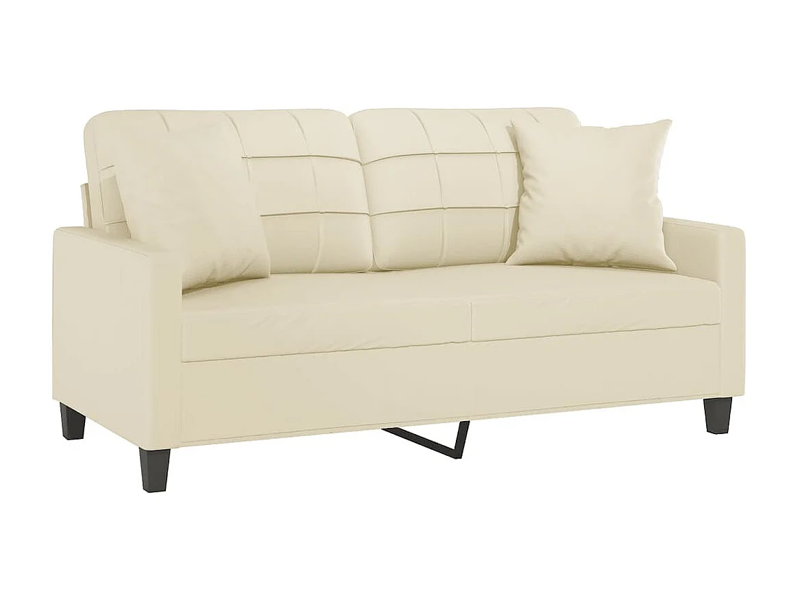 2-Sitzer-Sofa | Wohnzimmersofa mit Zierkissen Creme 140 cm Kunstleder -gkd582878