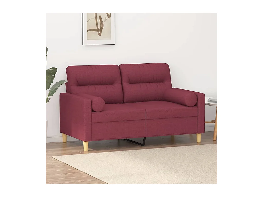Canapé à 2 places avec oreillers bordeaux 120 cm tissu OLA6403