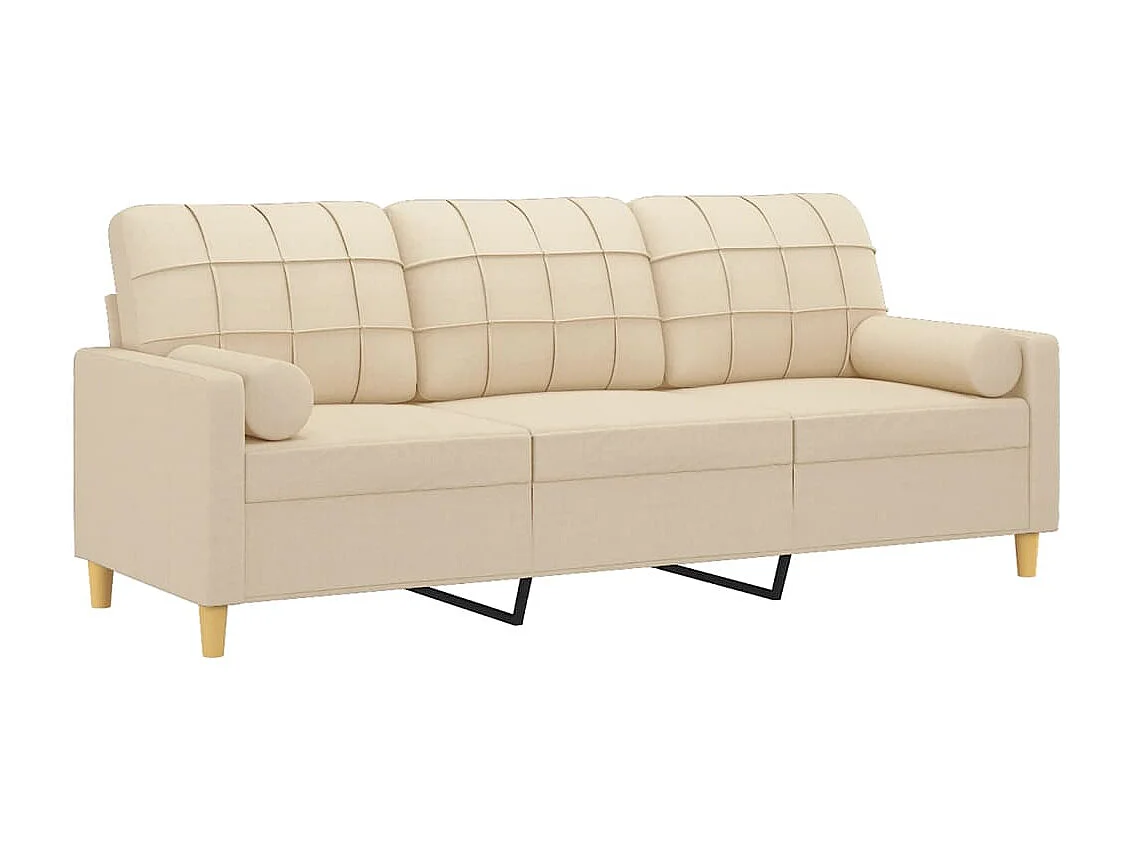 Canapé à 3 places avec oreillers décoratifs crème 180 cm tissu OID7743