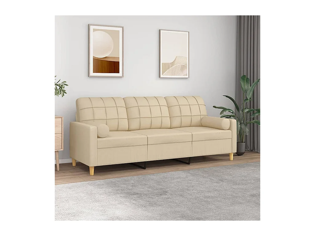 Driezitsbank met sierkussens 180 cm stof crèmekleurig NL241684