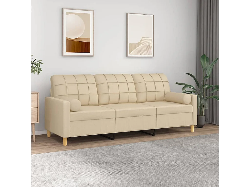 Canapé à 3 places avec oreillers décoratifs crème 180 cm tissu OID7743
