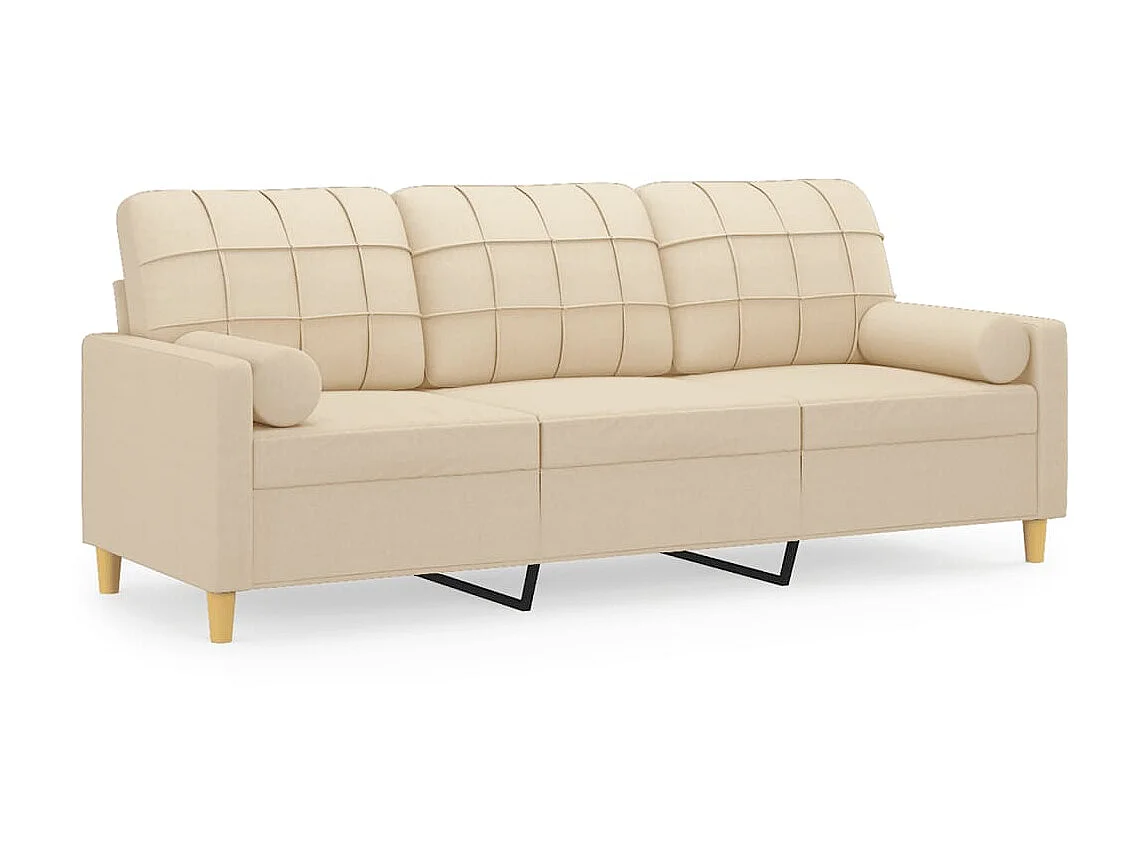 Canapé à 3 places avec oreillers décoratifs crème 180 cm tissu OID7743