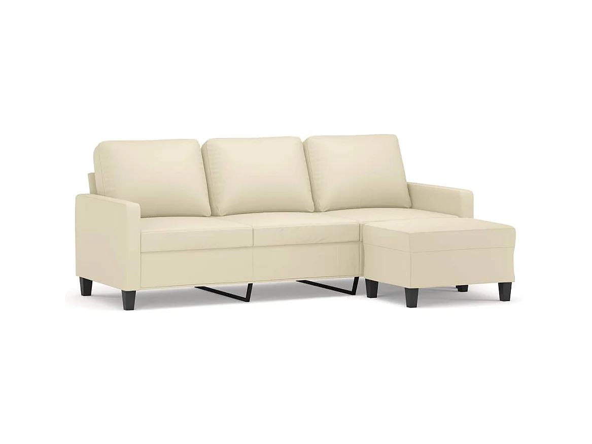 3-Sitzer-Sofa | Wohnzimmersofa mit Hocker Creme 180 cm Kunstleder -gkd368263
