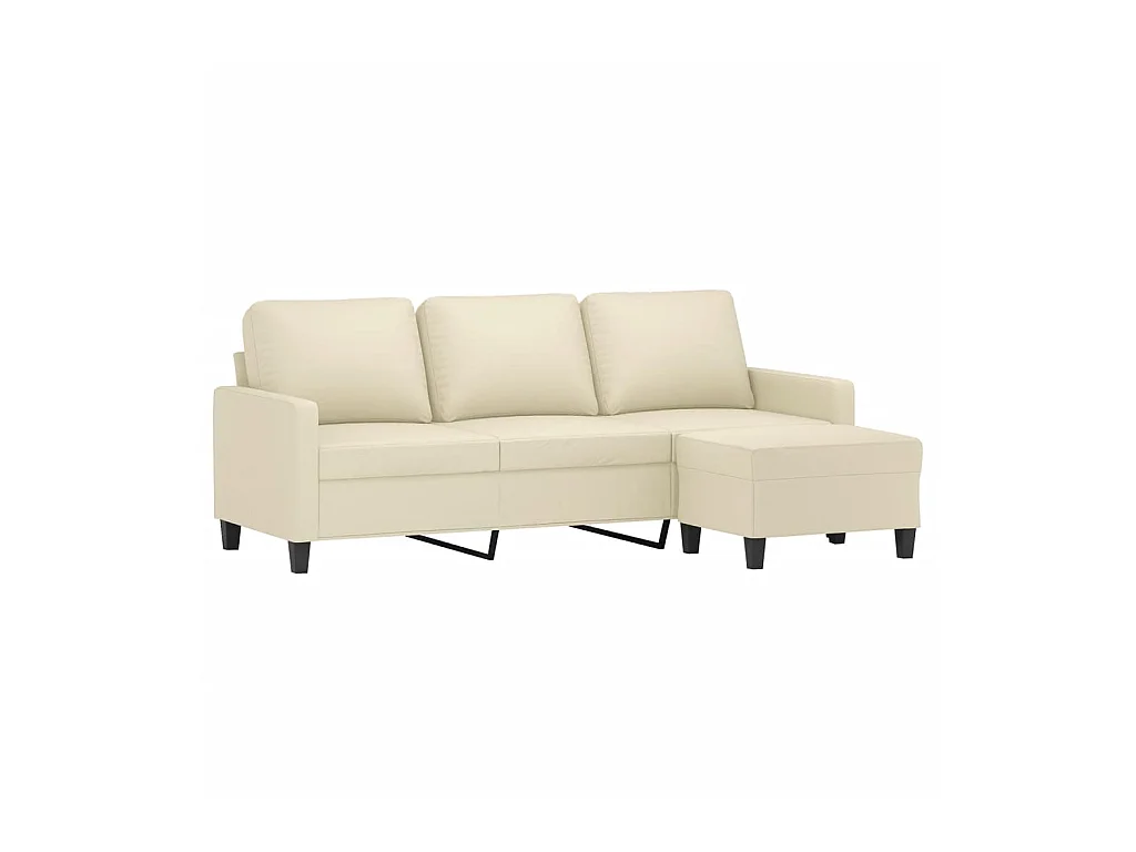 3-Sitzer-Sofa | Wohnzimmersofa mit Hocker Creme 180 cm Kunstleder -gkd368263