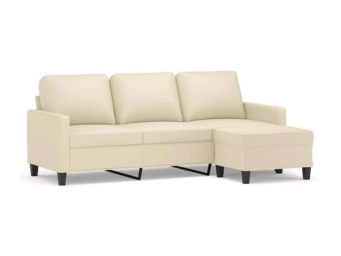 3-Sitzer-Sofa | Wohnzimmersofa mit Hocker Creme 180 cm Kunstleder -gkd368263