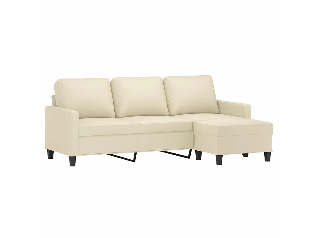 3-Sitzer-Sofa | Wohnzimmersofa mit Hocker Creme 180 cm Kunstleder -gkd368263