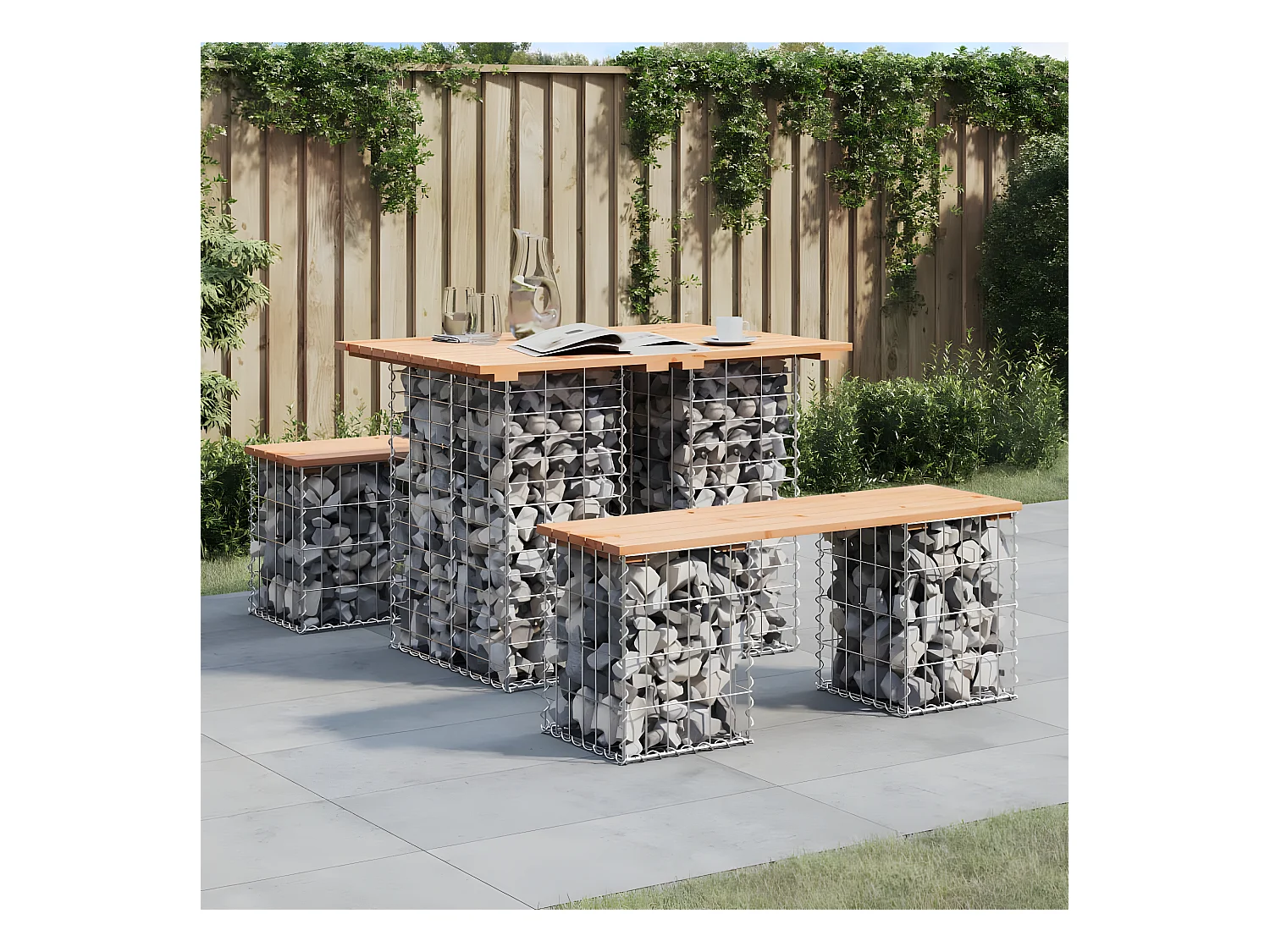 Banc de jardin design de gabion 100x70x72 cm bois massif de pin PEWV94733