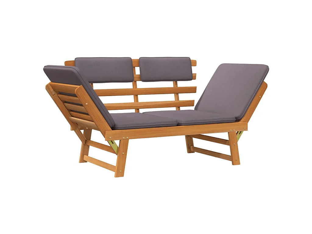 Chaise longue avec coussin, Bain de soleil, Banc exterieur 2-en-1 190 cm Bois solide d'acacia
