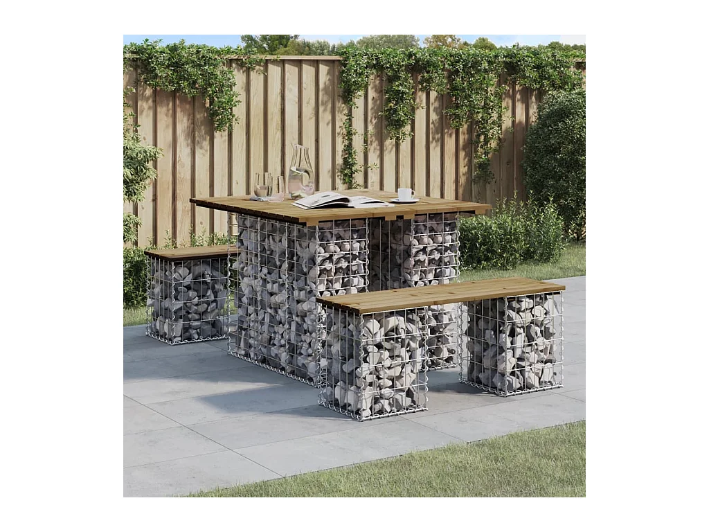 Banc de jardin design gabion 100x102x72 cm bois de pin imprégné PEWV96145