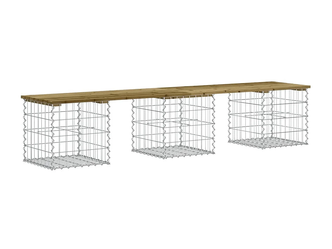 Banco jardín diseño gaviones madera pino impregnada 203x44x42cm ES56156