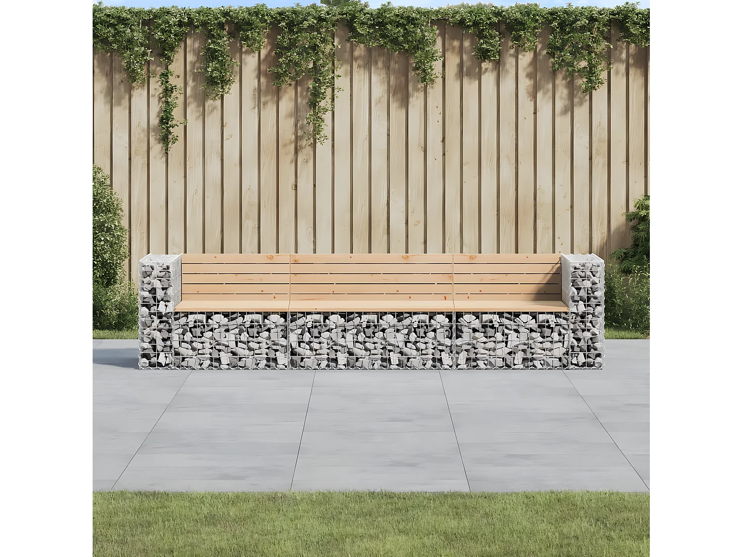 Banco de jardim c/ design gabião 287x71x65,5 cm pinho maciço PT359744