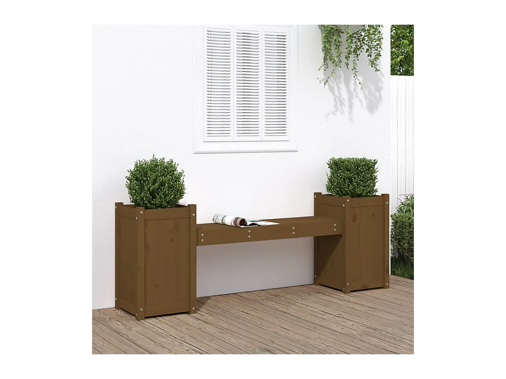Banc avec jardinières marron miel bois massif de pin PEWV96923