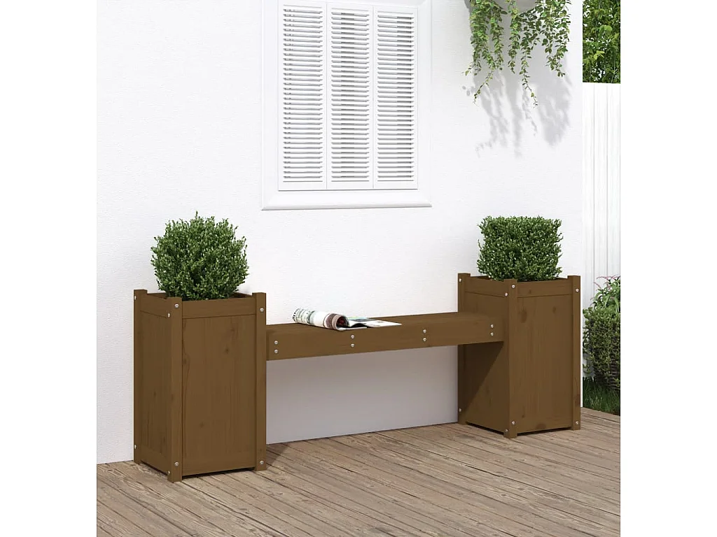 Banc avec jardinières marron miel bois massif de pin PEWV96923