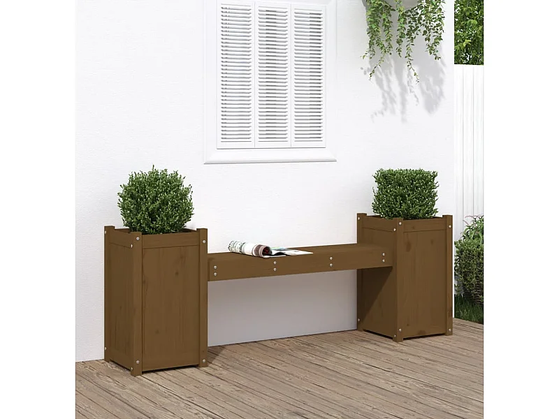 Banc avec jardinières marron miel bois massif de pin PEWV96923