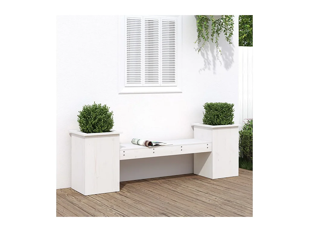 Banc avec jardinières blanc 184,5x39,5x56,5 cm bois massif pin PEWV58638