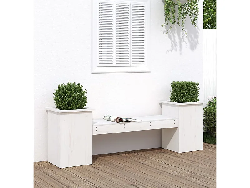 Banc avec jardinières blanc 184,5x39,5x56,5 cm bois massif pin PEWV58638