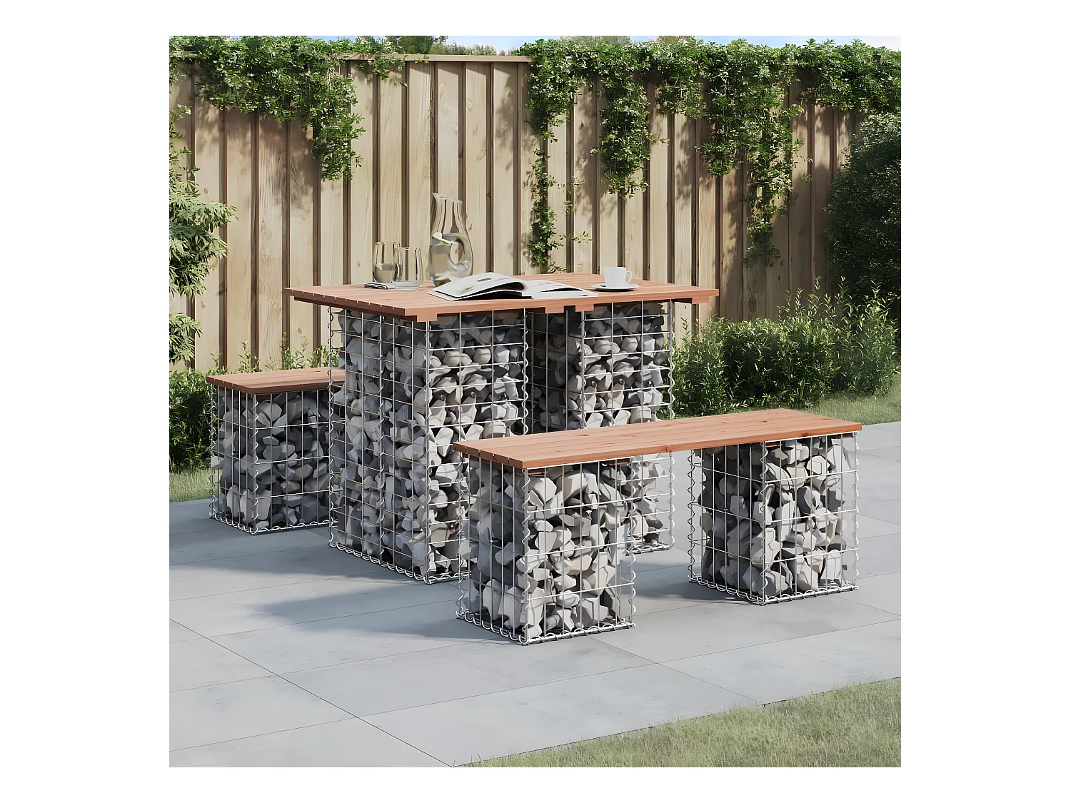 Banc de jardin design gabion 100x70x72cm bois massif de douglas PEWV91435