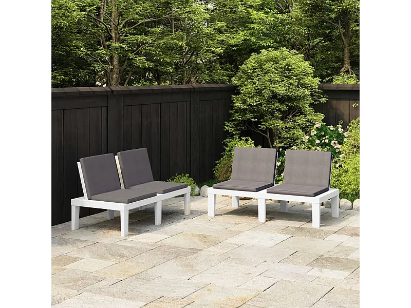 Bancs de salon de jardin avec coussins 2 pcs Plastique Blanc PEWV45657