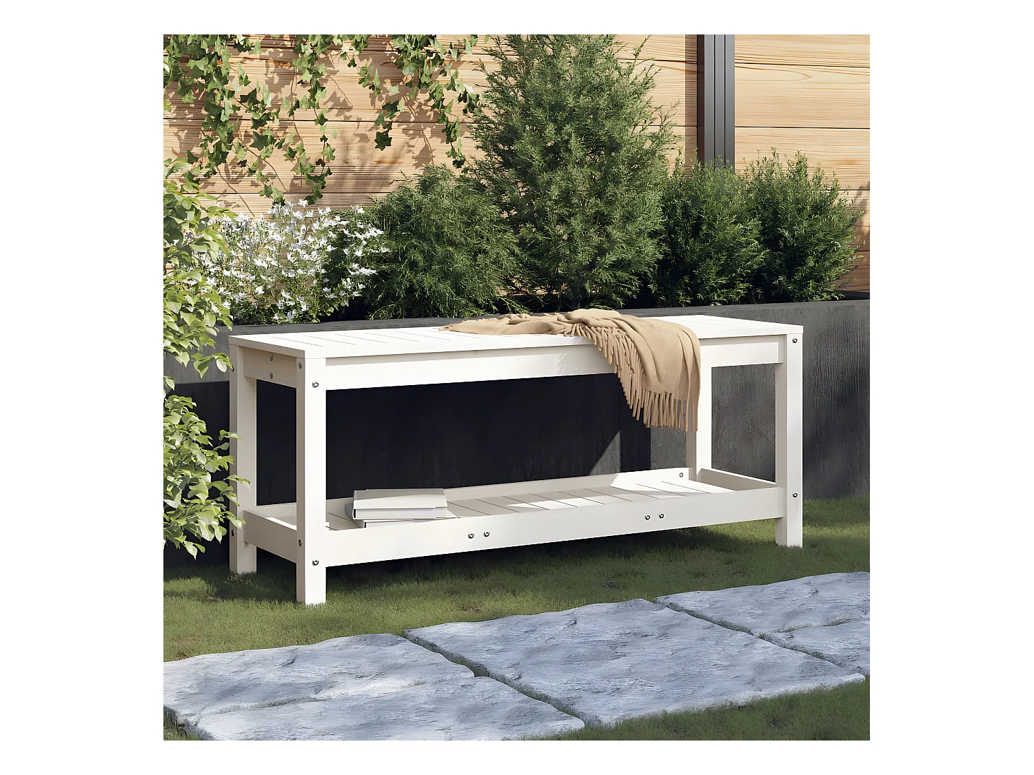 Banc de jardin blanc 108x35x45 cm bois massif de pin PEWV86079