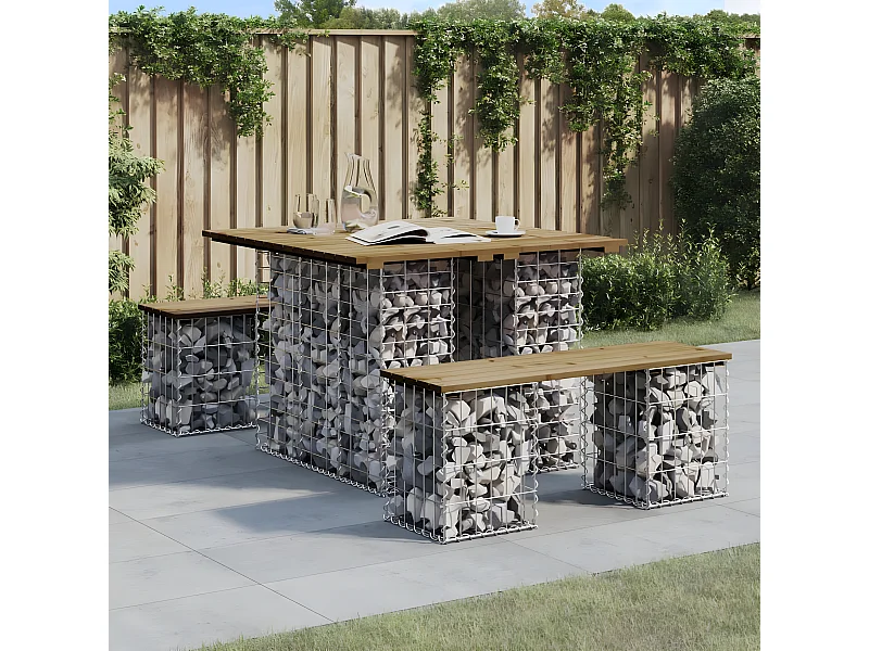 Banco de jardim c/ design gabião 100x102x72 cm pinho impregnado PT389712