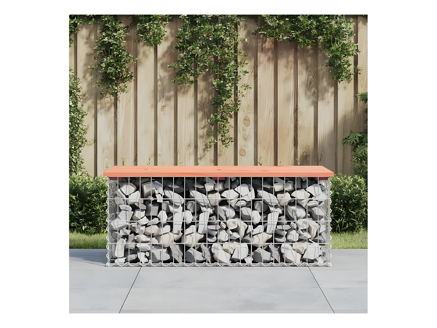 Banco jardín diseño gaviones madera abeto Douglas 103x44x42 cm ES36844