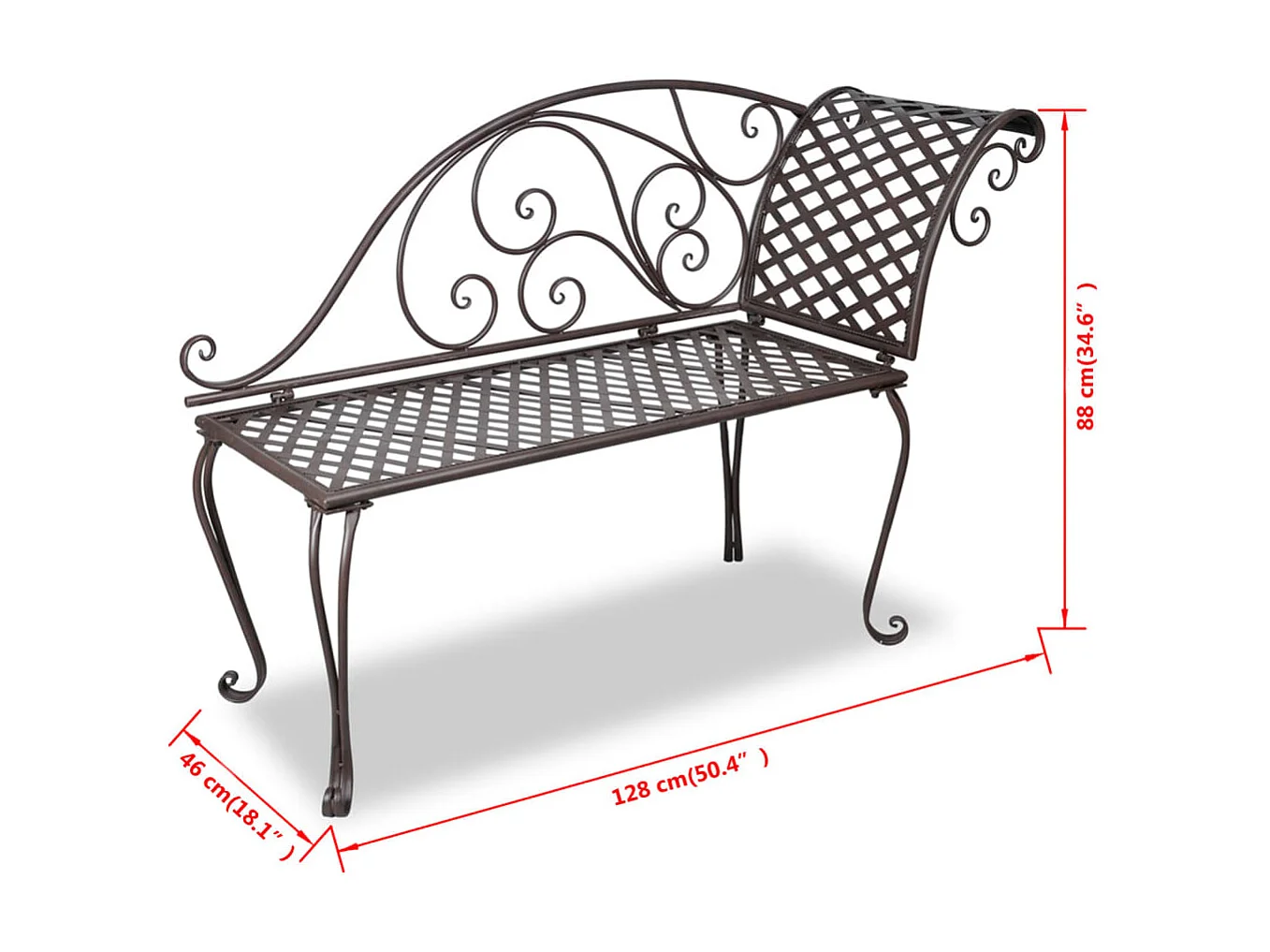 Chaise longue de jardin, Bain de soleil, Banc exterieur 128 cm Acier Antique Marron SEF84714