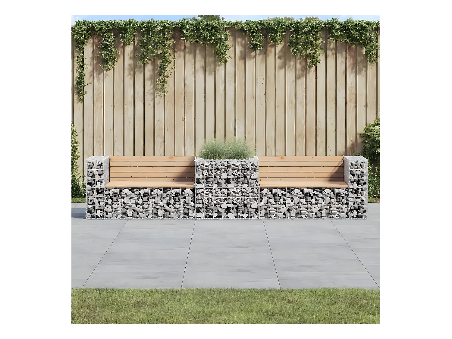Banc de jardin avec panier en gabion bois massif de pin PEWV38414