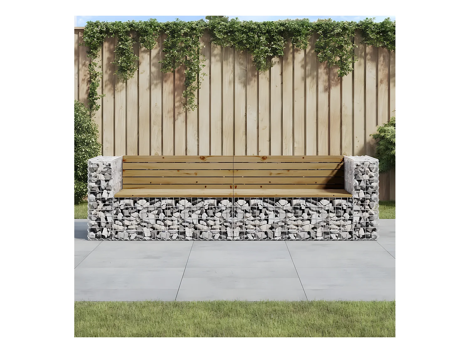 Banc de jardin design gabion 244x71x65,5cm bois de pin imprégné PEWV18350