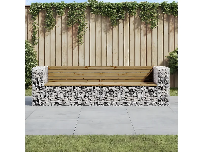 Banc de jardin design gabion 244x71x65,5cm bois de pin imprégné PEWV18350