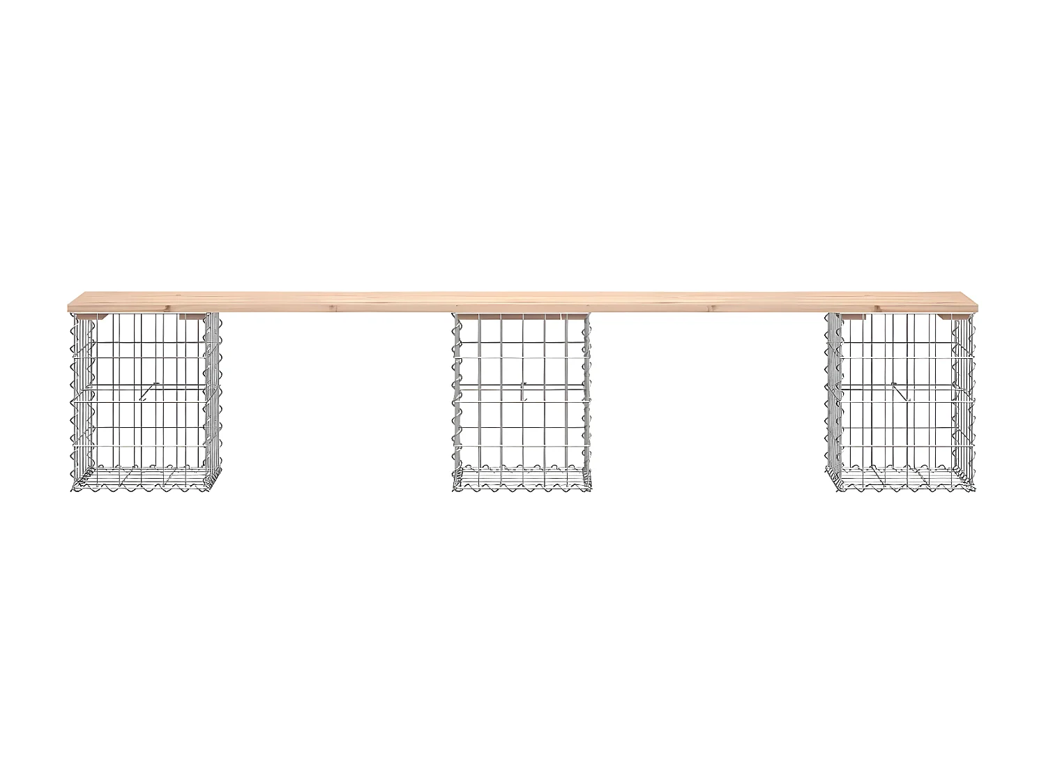 Banco de jardín diseño gaviones madera maciza pino 203x31x42 cm ES28491