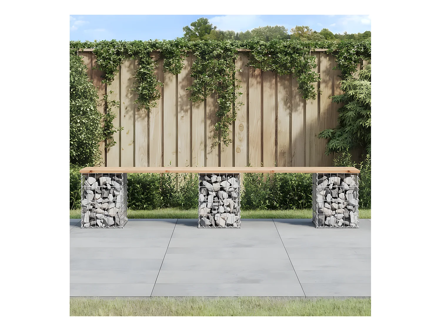 Banc de jardin design de gabion 203x31x42 cm bois massif de pin PEWV58635