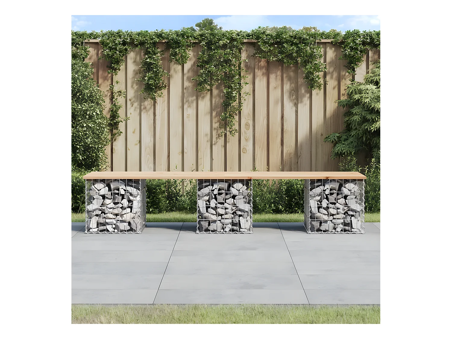 Banc de jardin design de gabion 203x44x42 cm bois massif de pin PEWV19037