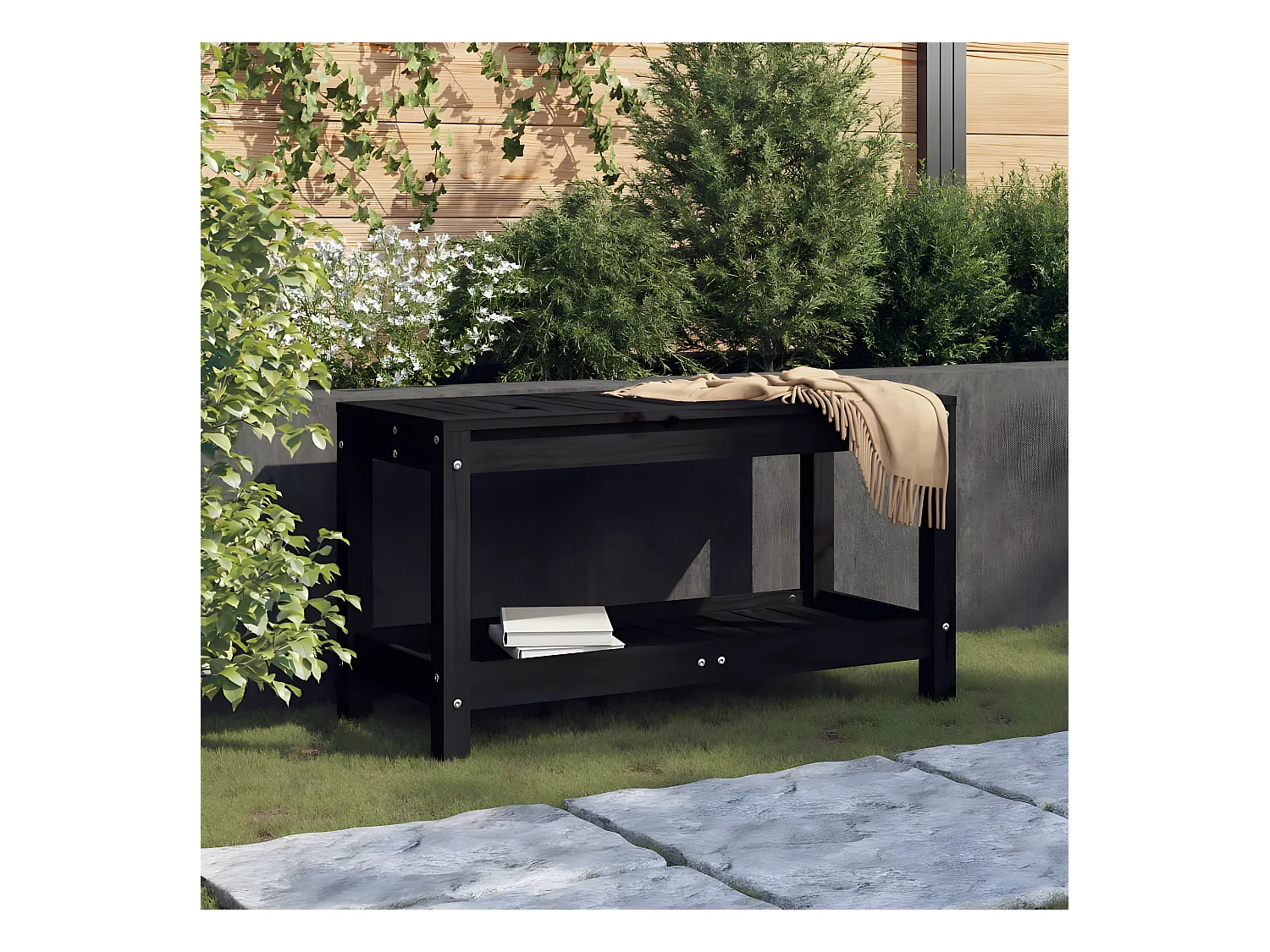 Banc de jardin noir 82,5x35x45 cm bois massif de pin PEWV15871