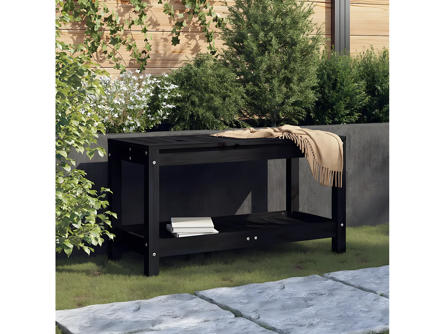 Banc de jardin noir 82,5x35x45 cm bois massif de pin PEWV15871