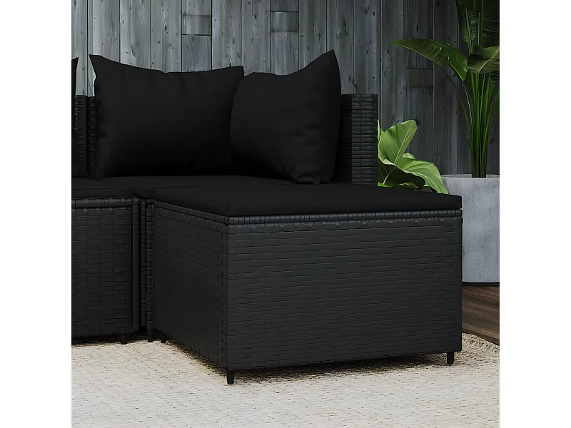 Canapé de jardin avec coussin noir résine tressée LQF47334