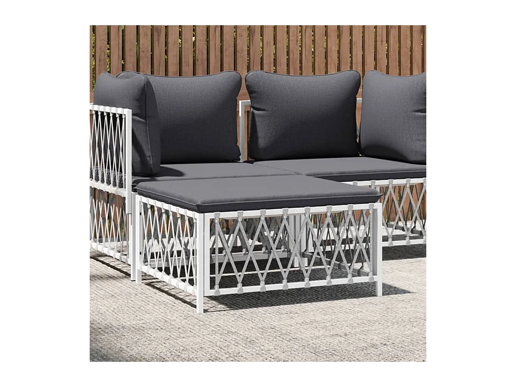 Repose-pied de jardin avec coussin blanc tissu tissé LQF72440