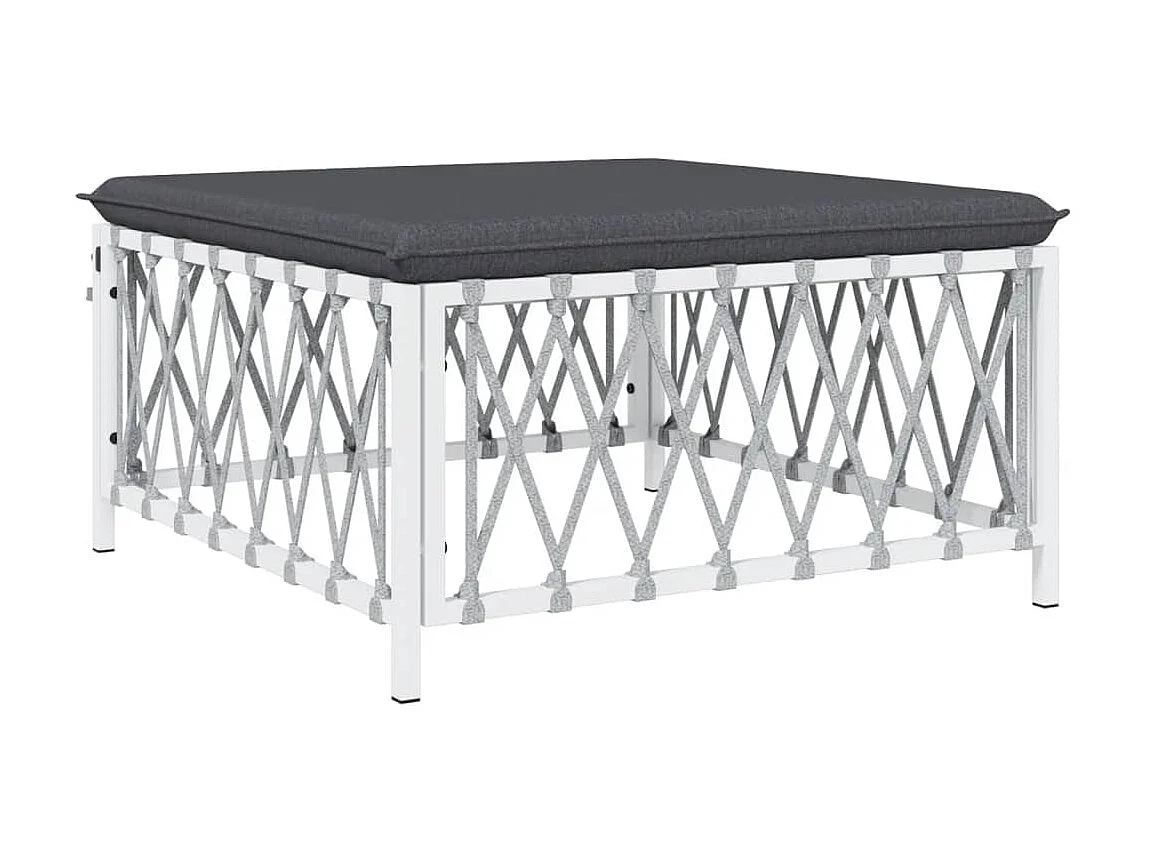 Repose-pied de jardin avec coussin blanc tissu tissé LQF72440