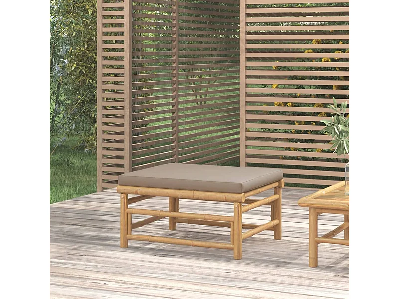 Apoio de pés p/ jardim bambu c/ almofadão cinzento-acastanhado PT791729