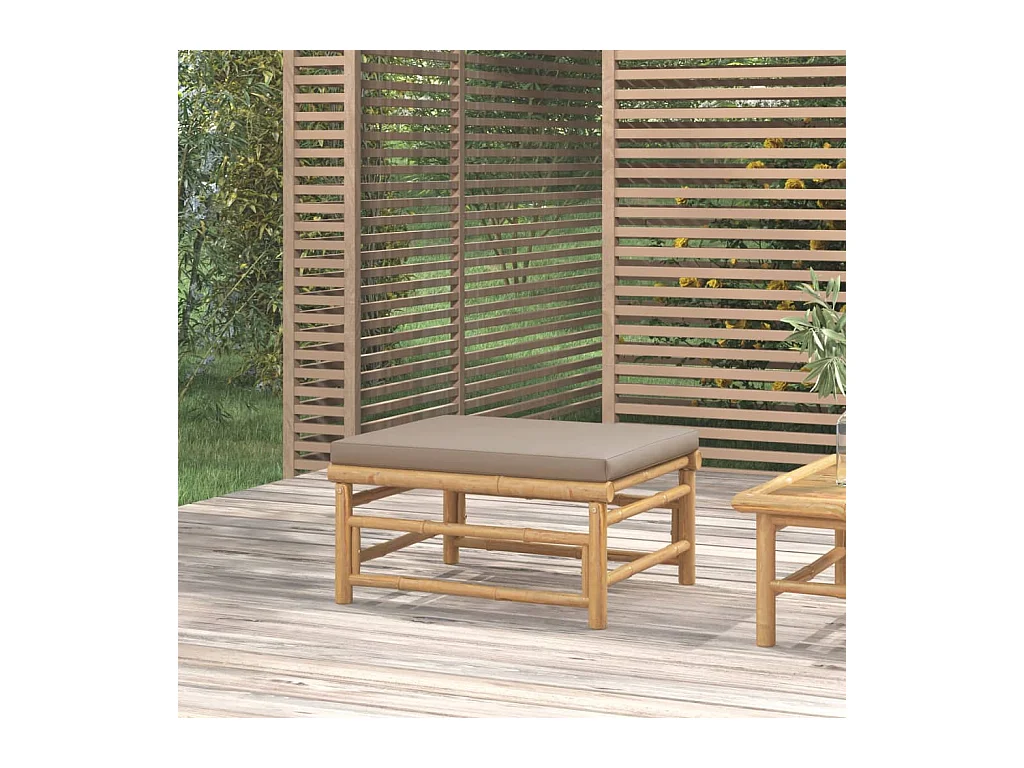 Canapés de jardin avec coussin, Tabouret Pouf terrasse taupe bambou LQF18332