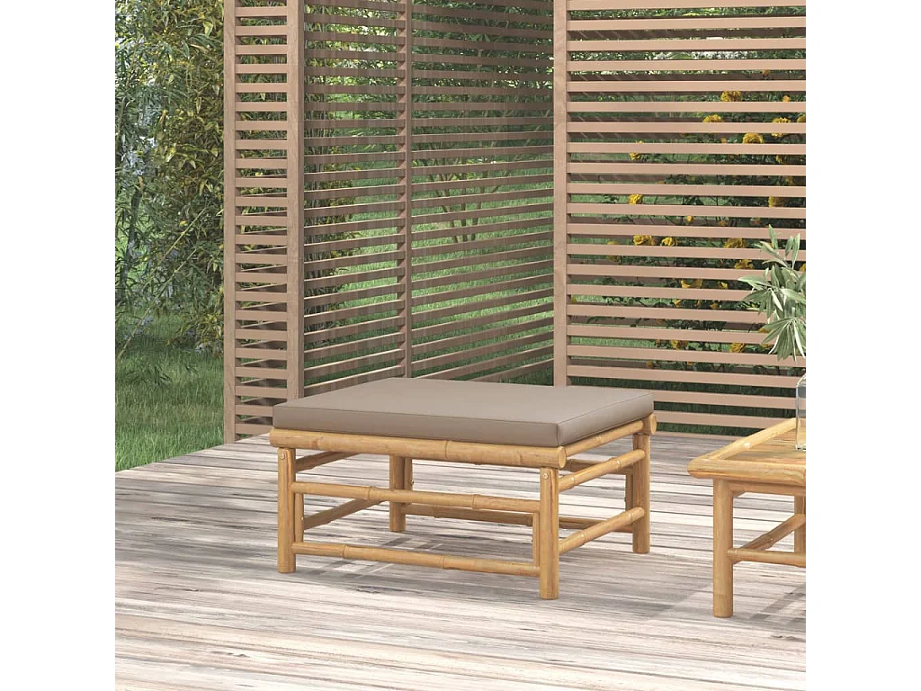 Apoio de pés p/ jardim bambu c/ almofadão cinzento-acastanhado PT791729