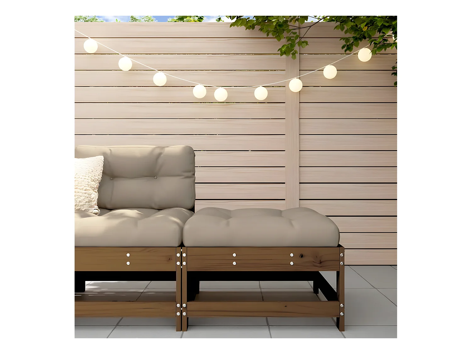 Repose-pied de jardin et coussin marron miel bois de pin massif LQF81905
