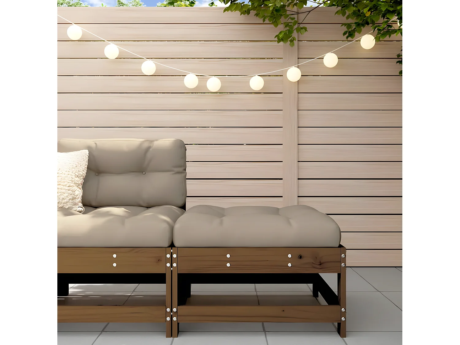 Reposapiés de jardín con cojín madera maciza de pino marrón miel ES99041