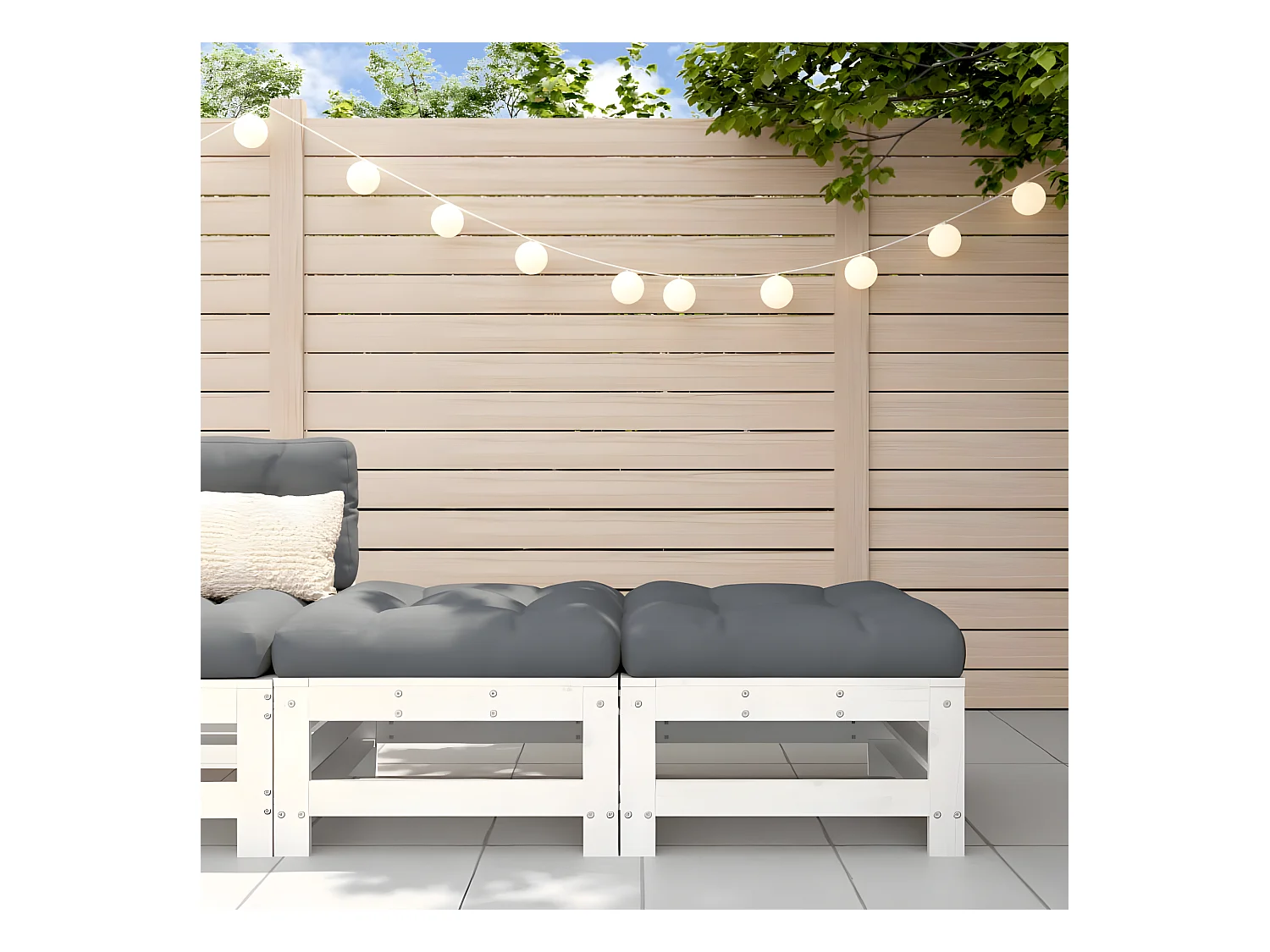 Repose-pieds de jardin coussins 2 pcs blanc bois de pin massif LQF91251