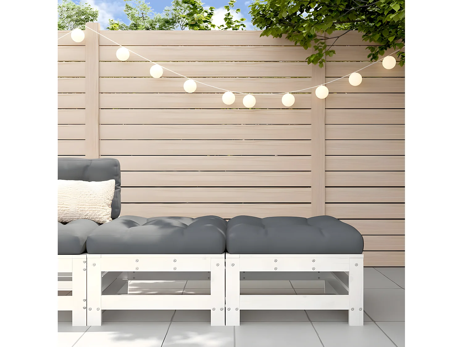 Repose-pieds de jardin coussins 2 pcs blanc bois de pin massif LQF91251