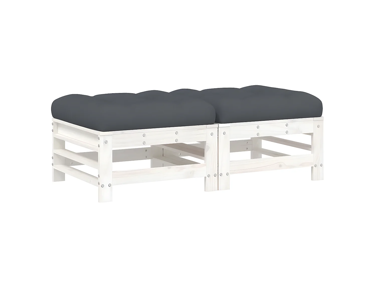 Repose-pieds de jardin coussins 2 pcs blanc bois de pin massif LQF91251